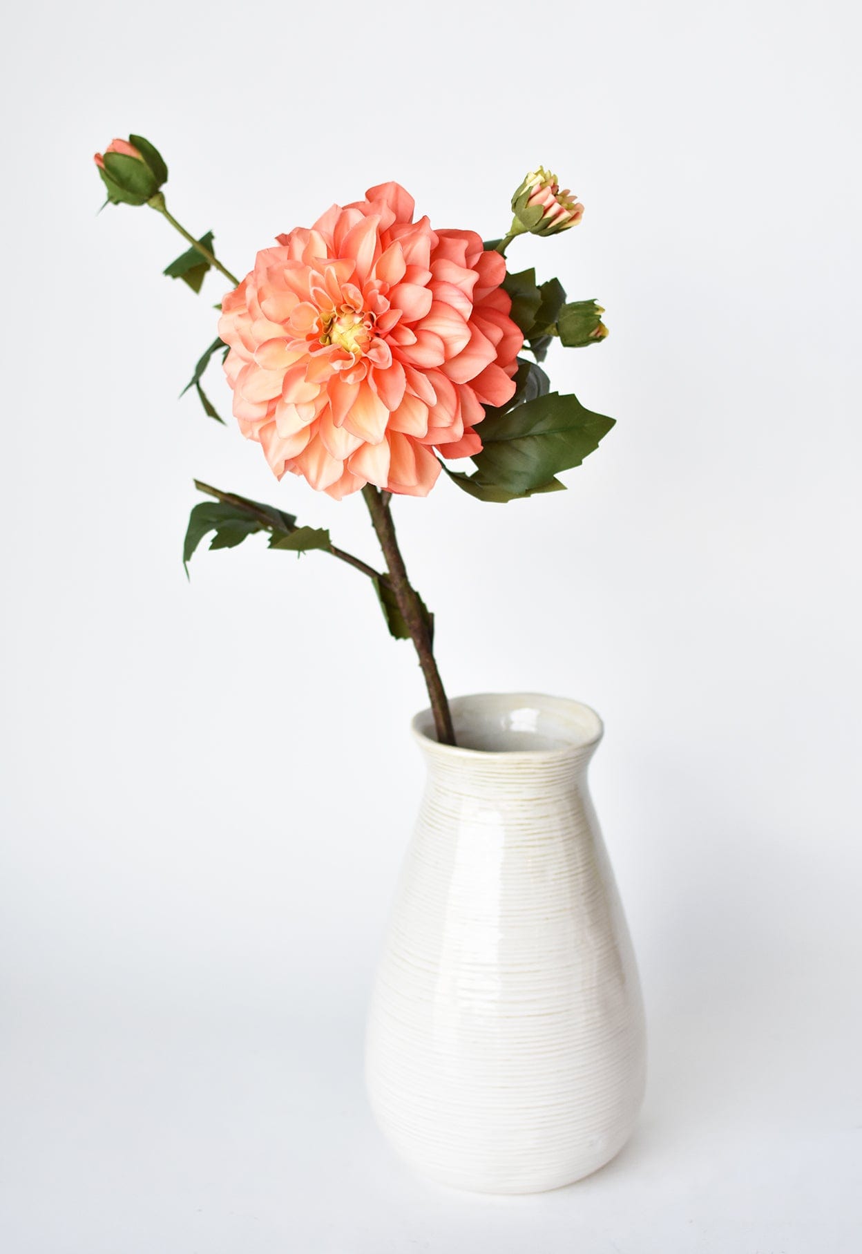 23.5" Faux Coral Dahlia w/Bud Stem