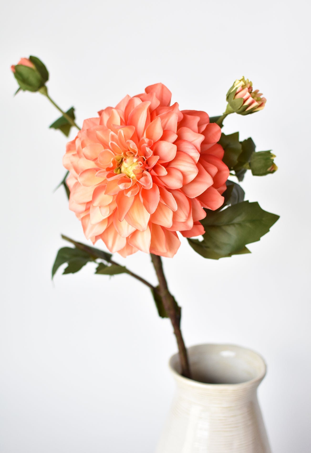 23.5" Faux Coral Dahlia w/Bud Stem